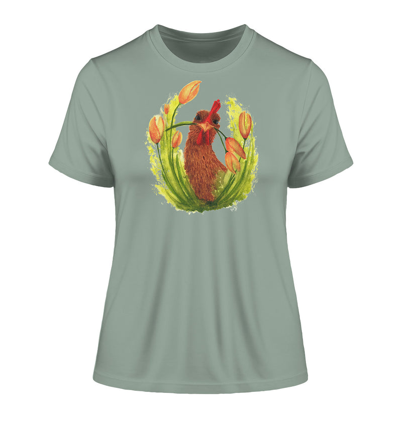 Damen T-Shirt – Huhn Blumenliebe