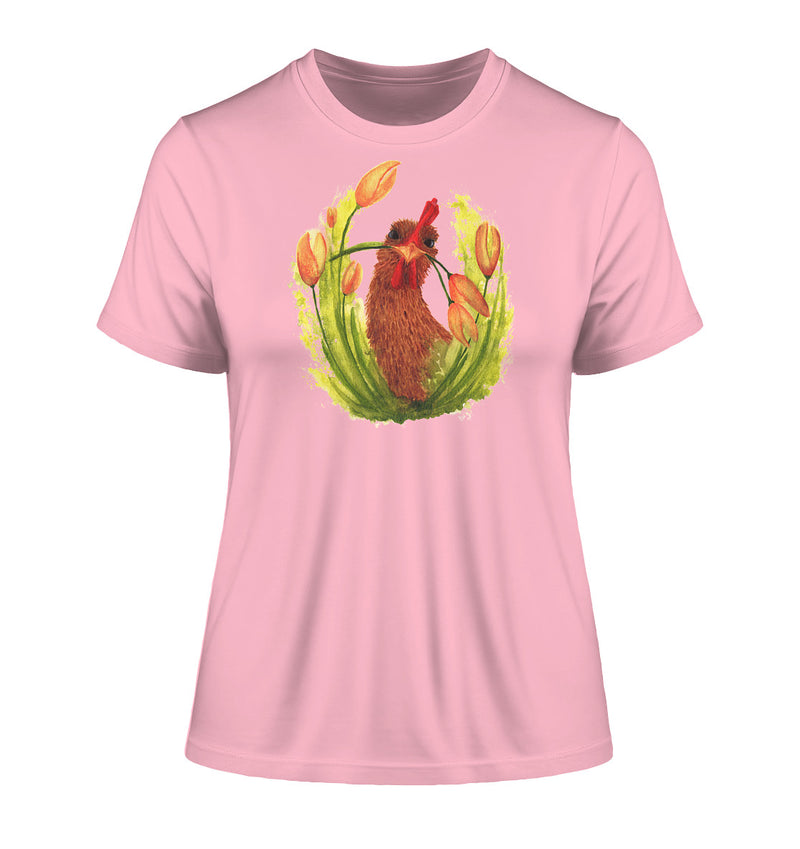 Damen T-Shirt – Huhn Blumenliebe